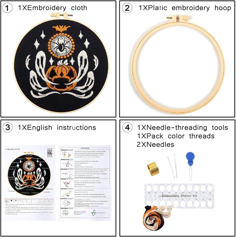 Crafmanoe Halloween Embroidery Kits for Beginners Adults, Ghost Embroidery Starter Kits, Halloween Cross Stitch Kits for Beginners Adults Hobbies for Women, Embroidery Fabric, Threads, Hoops and Video Tutorial - Image 2